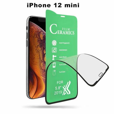 Folie Protectie ecran Apple iPhone 12 mini, Ceramic Full Glue, transparenta Cu Margine Neagra